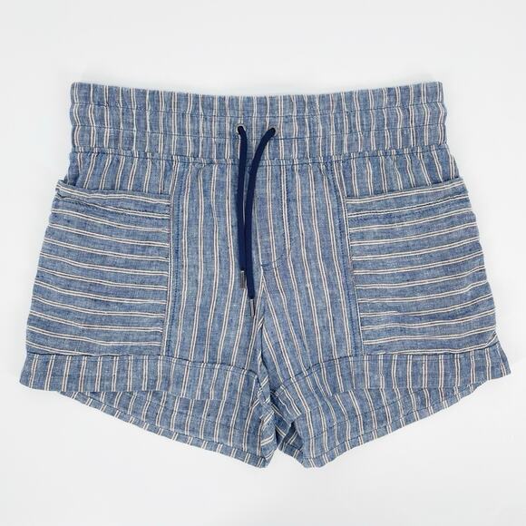 Athleta 3" Cabo Linen Shorts Blue White Stripe Women Size 2 Resort Cruise Beach - Picture 1 of 9
